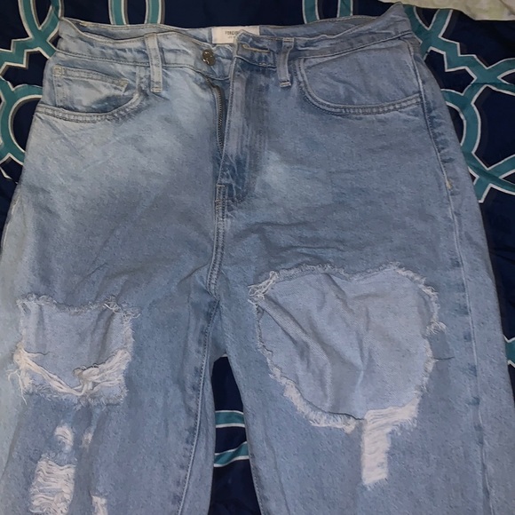 Forever 21 baggy boyfriend jeans, light blue distressed. - Picture 1 of 3